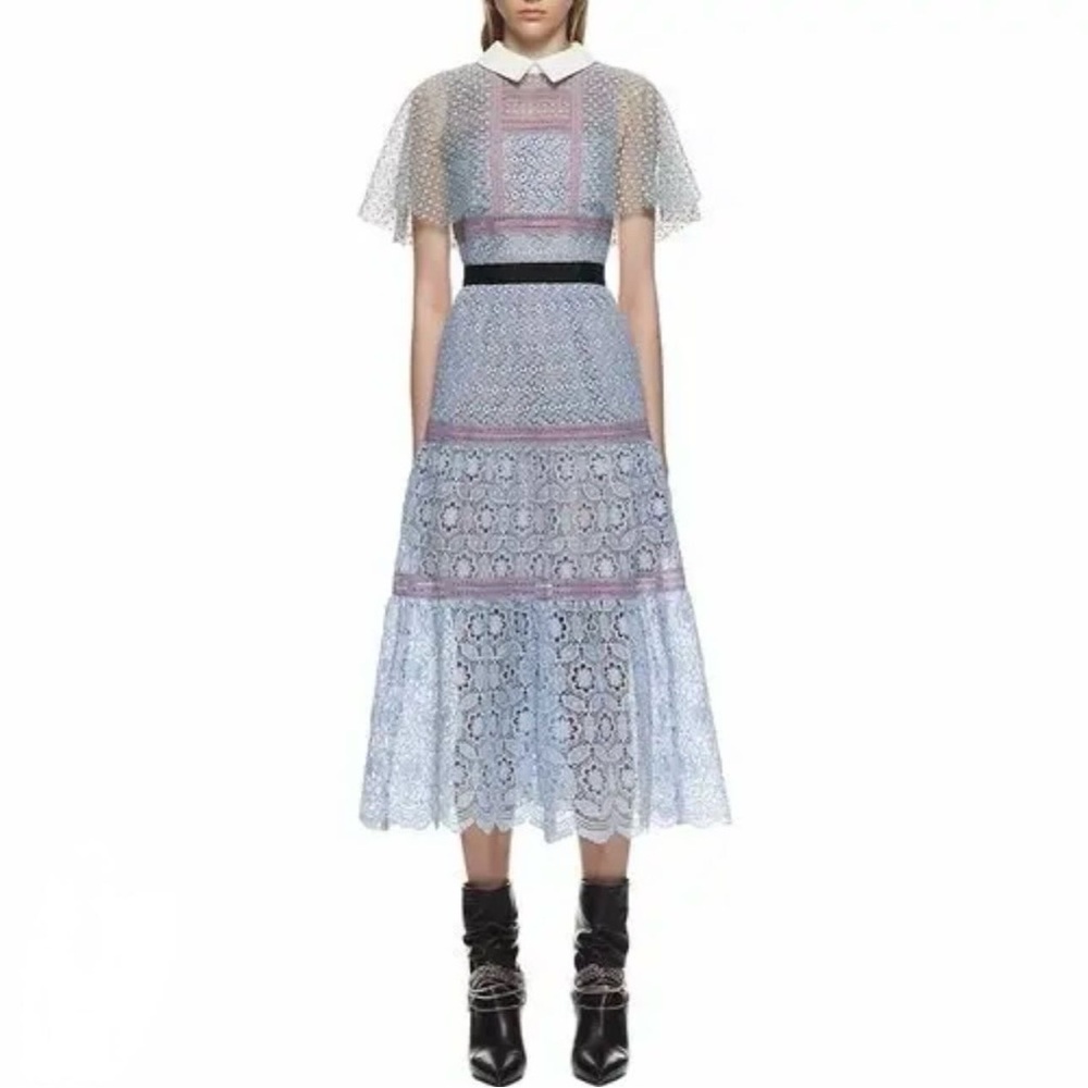 Self-Portrait Baby Blue Floral Lace Midi Dress (100% Authentic)